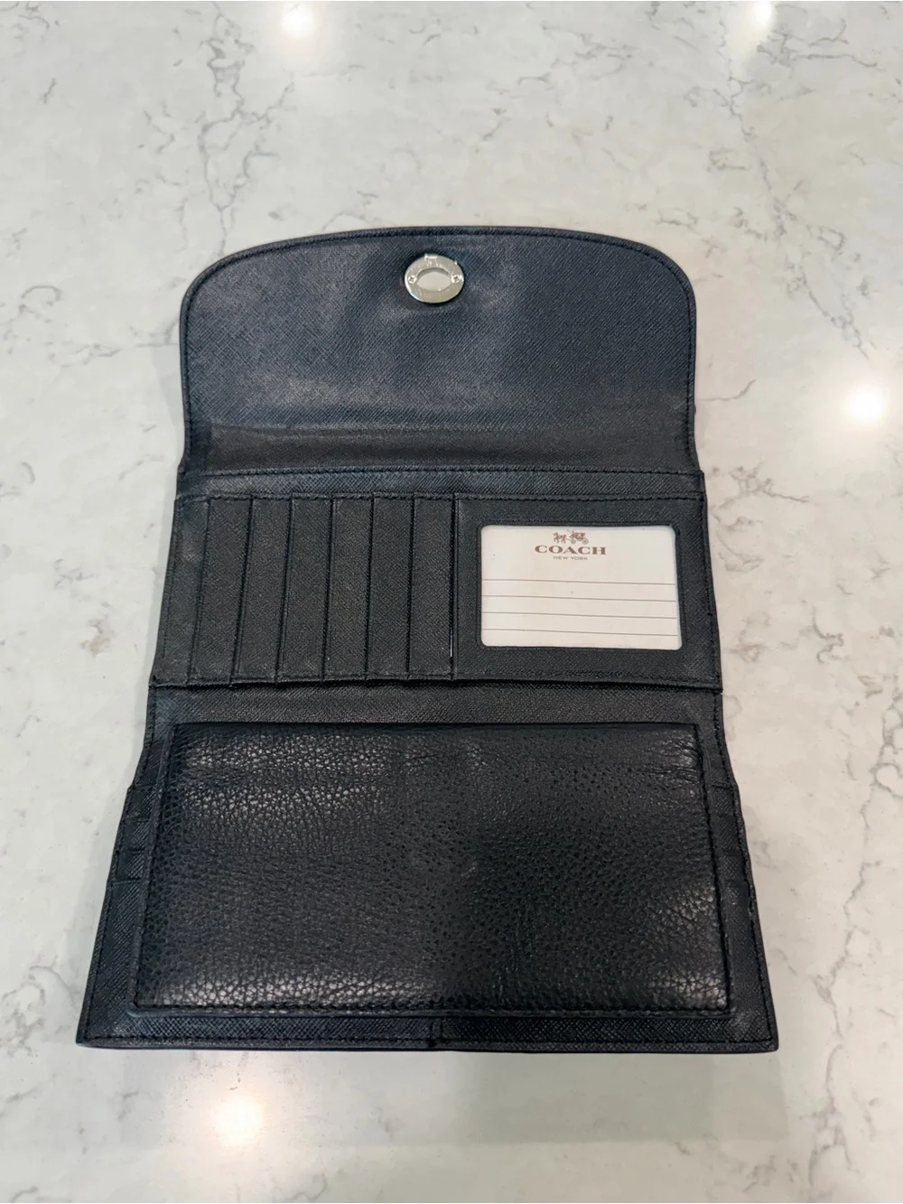 COACH Black Leather Trifold Park Leather Checkbook Wallet